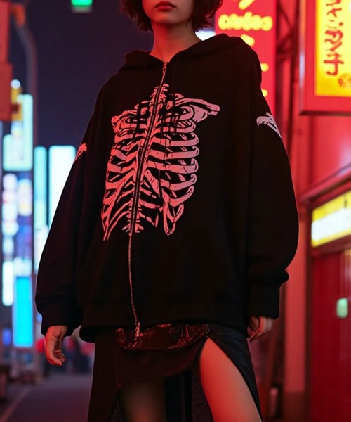 セール】Bone Print Hoodie with Devil's Horn/ボーンプリント デビル