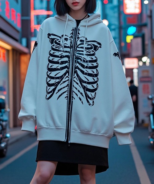 セール】Bone Print Hoodie with Devil's Horn/ボーンプリント デビル