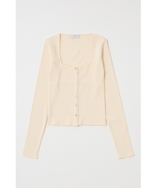 MOUSSY(マウジー)の「FRONT BUTTON LACY ロングスリーブトップス(Tシャツ/カットソー・レディース・杢グレー/ブラック/キナリ・FREE)」の2枚目の写真