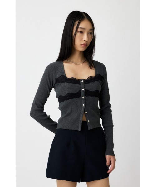 セール】FRONT BUTTON LACY ロングスリーブトップス（Tシャツ