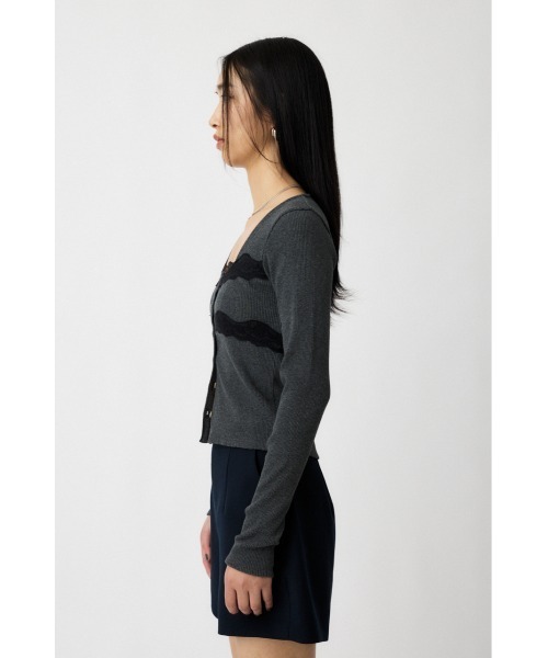 MOUSSY(マウジー)の「FRONT BUTTON LACY ロングスリーブトップス(Tシャツ/カットソー・レディース・杢グレー/ブラック/キナリ・FREE)」の8枚目の写真