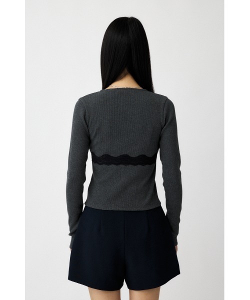 MOUSSY(マウジー)の「FRONT BUTTON LACY ロングスリーブトップス(Tシャツ/カットソー・レディース・杢グレー/ブラック/キナリ・FREE)」の9枚目の写真