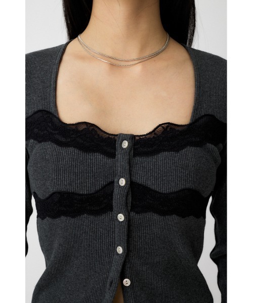 MOUSSY(マウジー)の「FRONT BUTTON LACY ロングスリーブトップス(Tシャツ/カットソー・レディース・杢グレー/ブラック/キナリ・FREE)」の10枚目の写真