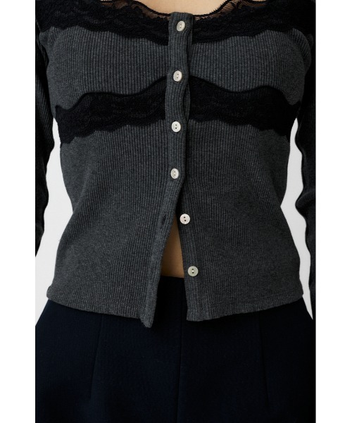 MOUSSY(マウジー)の「FRONT BUTTON LACY ロングスリーブトップス(Tシャツ/カットソー・レディース・杢グレー/ブラック/キナリ・FREE)」の11枚目の写真