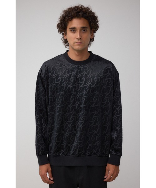 AZUL by moussy(アズールバイマウジー)の「ベロアエンボス総柄トップス(Tシャツ/カットソー・メンズ・ダークネイビー/ブラック・MEDIUM/LARGE)」の5枚目の写真