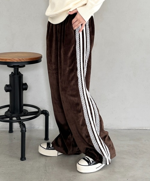 セール】サイドラインレースベロアパンツ（スウェットパンツ）｜CLEA