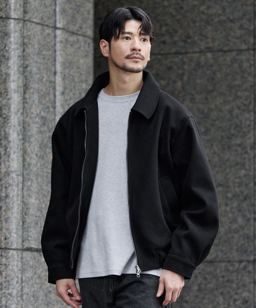 SPU(スプ)の「メルトンショートダブルジップ2WAYネックブルゾン(ブルゾン・メンズ・ブラック/ブラウン/ネイビー/チャコール・XL/L/M/S)」の2枚目の写真