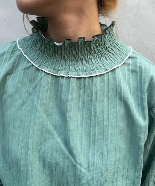 DOUBLE NAME（ダブルネーム）の「前後2WAYシャーリングブラウス（シャツ/ブラウス・レディース・ブラウン/オフホワイト/グリーン・FREE）」の20枚目の写真