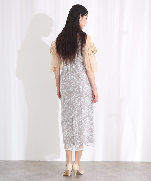 PourVous(プールヴー)の「ミモレ丈&七分袖 フォーマル ブロッサムスパンコール チュール Iライン オフショル風セレモニー 結婚式 二次会 パーティー ドレス オケージョンドレス お呼ばれ 同窓会 成人式 (ドレス・レディース・ライトグレー/ベージュ/ブラック・S/M)」の10枚目の写真