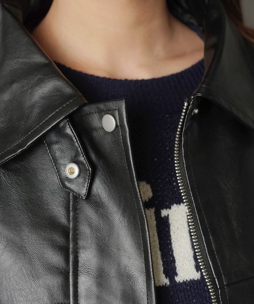 SPINNS(スピンズ)の「ショート丈合皮ジャケット(その他アウター・レディース・ブラウン/ブラック・ONESIZE)」の7枚目の写真