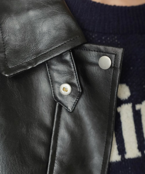SPINNS(スピンズ)の「ショート丈合皮ジャケット(その他アウター・レディース・ブラウン/ブラック・ONESIZE)」の8枚目の写真