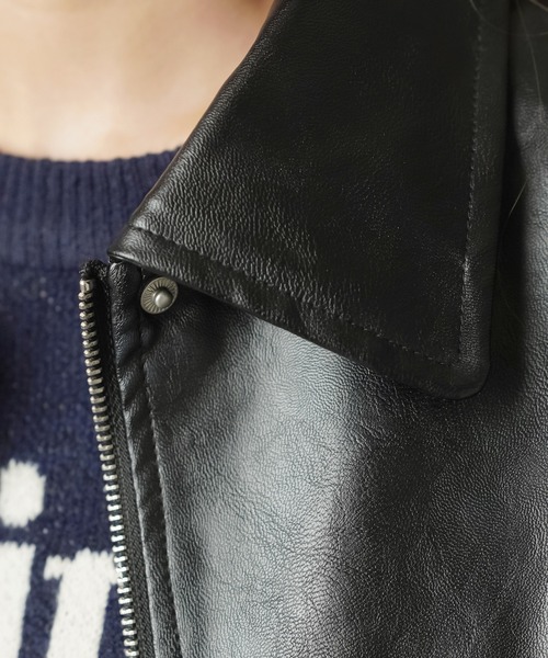 SPINNS(スピンズ)の「ショート丈合皮ジャケット(その他アウター・レディース・ブラウン/ブラック・ONESIZE)」の9枚目の写真