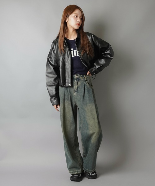 SPINNS(スピンズ)の「ショート丈合皮ジャケット(その他アウター・レディース・ブラウン/ブラック・ONESIZE)」の5枚目の写真