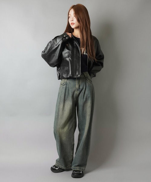 SPINNS(スピンズ)の「ショート丈合皮ジャケット(その他アウター・レディース・ブラウン/ブラック・ONESIZE)」の6枚目の写真