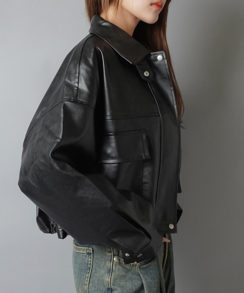 SPINNS(スピンズ)の「ショート丈合皮ジャケット(その他アウター・レディース・ブラウン/ブラック・ONESIZE)」の16枚目の写真