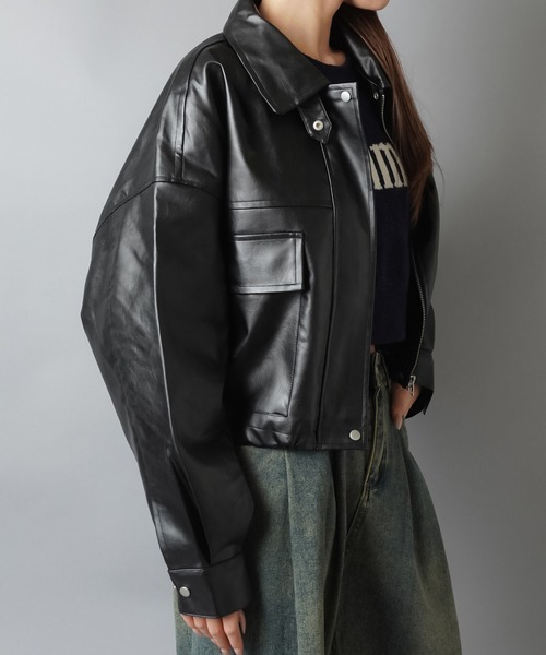 SPINNS(スピンズ)の「ショート丈合皮ジャケット(その他アウター・レディース・ブラウン/ブラック・ONESIZE)」の18枚目の写真