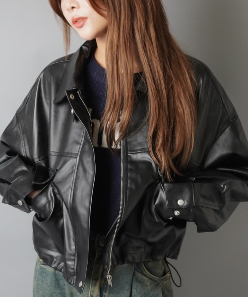 SPINNS(スピンズ)の「ショート丈合皮ジャケット(その他アウター・レディース・ブラウン/ブラック・ONESIZE)」の14枚目の写真