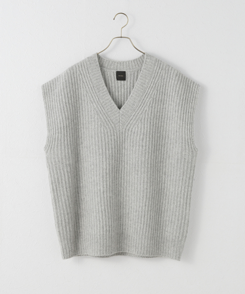 Spick & Span（スピックアンドスパン）の「オーバーサイズVネックニットベスト（ベスト・レディース・ネイビー/ライトグレー・FREE）」の3枚目の写真