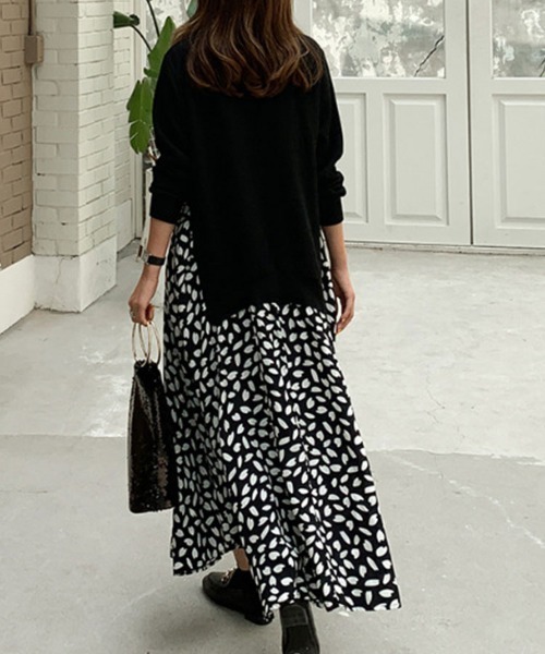 SallyLunn(サリーラン)の「ドッキング風柄切替ロングワンピース(ワンピース・レディース・ブラック/ブルー・MEDIUM/LARGE)」の5枚目の写真