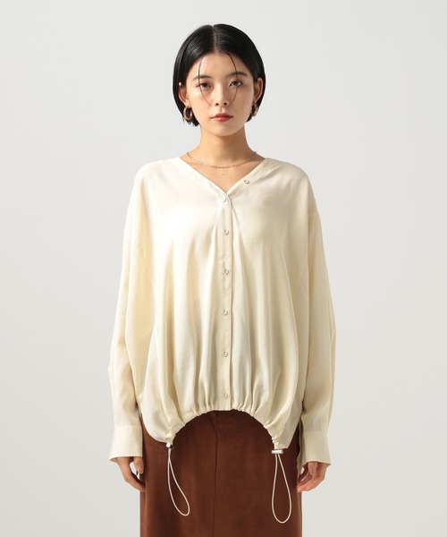 BAYFLOW(ベイフロー)の「ドロストヘムロングスリーブブラウス(シャツ/ブラウス・レディース・ブラウン/ネイビー/アイボリー・FREE)」の8枚目の写真