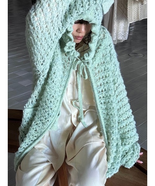 ELCHELE(エルチェレ)の「BABY KNIT HOODIE(カーディガン/ボレロ・レディース・オフホワイト/ミント/パープル・FREE)」の2枚目の写真