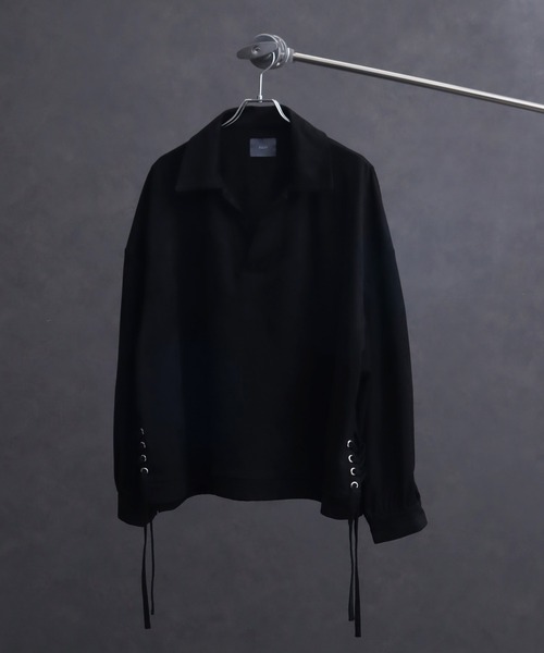 ELLUV(エルブ)の「【ELLUV/エルヴ】スプリングフェイクスウェード サイドレースアップスキッパープルオーバーシャツ(シャツ/ブラウス・メンズ・アイボリー/グレイッシュブルー/ブラック・L/M/S)」の14枚目の写真