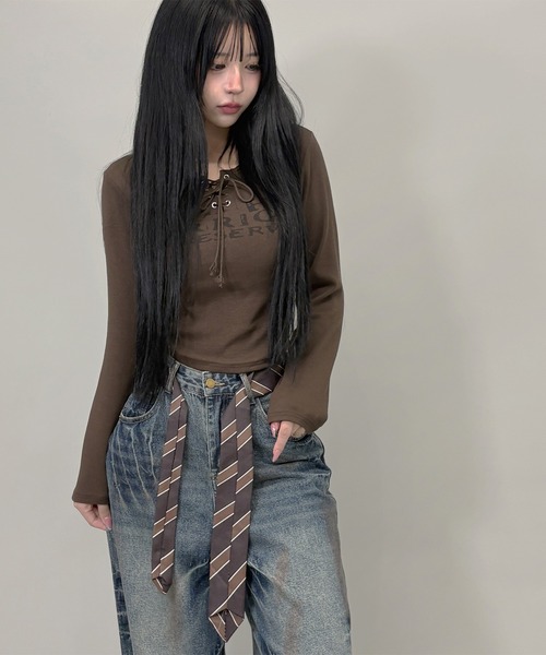 FOLLOWIN（フォロウィン）の「２color/ネクタイベルト付きヴィンテージウォッシュ ワイドデニム（デニムパンツ・レディース・ブラック/ブルー・SMALL/MEDIUM/LARGE）」の21枚目の写真