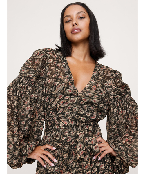 セール】ジョーゼット パフスリーブ マキシドレス（ワンピース