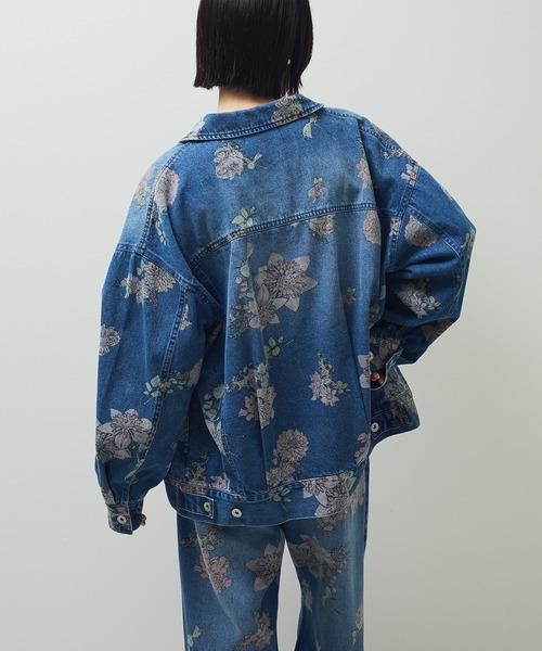 【洗える】VOO Gジャン 花柄 ジャガード 銀ボタン S インディゴブルー セール】・SUGAR SPOON フラワーptオーバーGジャン（デニムジャケット
