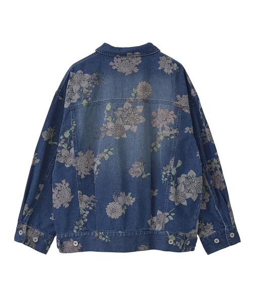 【洗える】VOO Gジャン 花柄 ジャガード 銀ボタン S インディゴブルー セール】・SUGAR SPOON フラワーptオーバーGジャン（デニムジャケット