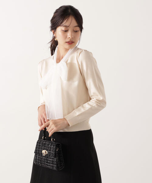 PROPORTION BODY DRESSING(プロポーションボディドレッシング)の「<E>ボウタイ付きニット / 1215275100(ニット/セーター・レディース・グレー系その他/ホワイト系その他・FREE)」の1枚目の写真