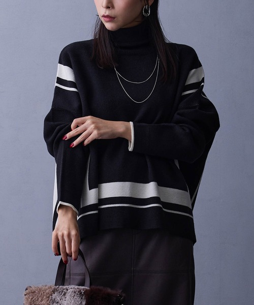 Black&White ♡ブラック&ホワイト♡新品未使用・ニットセーター　M セール】ネックレス付きスクエアラインニット（ニット/セーター