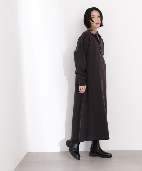 N.（N. Natural Beauty Basic）（エヌエヌナチュラルビューティーベーシック）の「スキッパーネックニットワンピース（ワンピース・レディース・チャコールグレー/オフホワイト/キャメル・MEDIUM）」の22枚目の写真