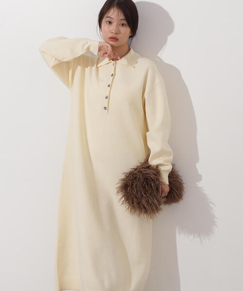 N.（N. Natural Beauty Basic）（エヌエヌナチュラルビューティーベーシック）の「スキッパーネックニットワンピース（ワンピース・レディース・チャコールグレー/オフホワイト/キャメル・MEDIUM）」の6枚目の写真