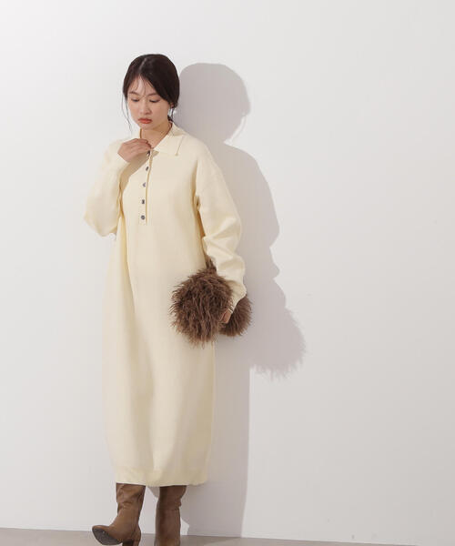 N.（N. Natural Beauty Basic）（エヌエヌナチュラルビューティーベーシック）の「スキッパーネックニットワンピース（ワンピース・レディース・チャコールグレー/オフホワイト/キャメル・MEDIUM）」の11枚目の写真