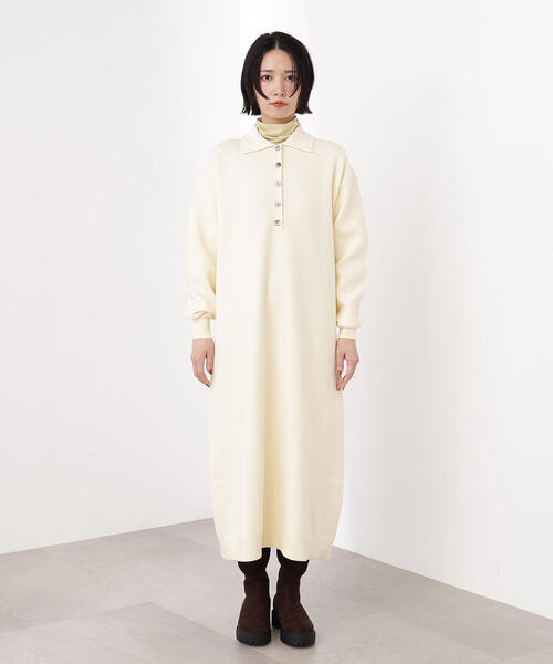 N.（N. Natural Beauty Basic）（エヌエヌナチュラルビューティーベーシック）の「スキッパーネックニットワンピース（ワンピース・レディース・チャコールグレー/オフホワイト/キャメル・MEDIUM）」の13枚目の写真