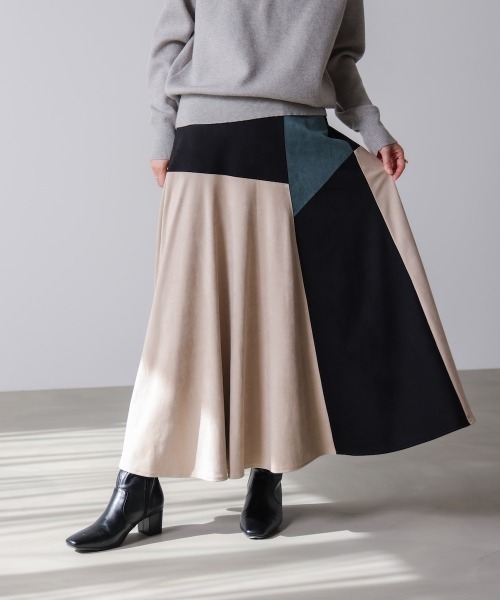 ブージュルード（Bou Jeloud）/バイカラーフェイクスウェードスカート セール】バイカラーフェイクスウェードスカート（スカート）｜Bou