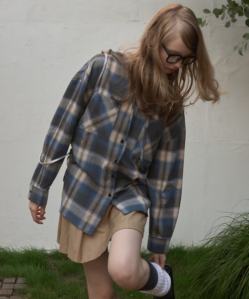 Birthday room（バースデイルーム）の「フードビッグチェックシャツ/hooded big check shirt（シャツ/ブラウス・レディース・ブルー/ブラック・FREE）」の11枚目の写真