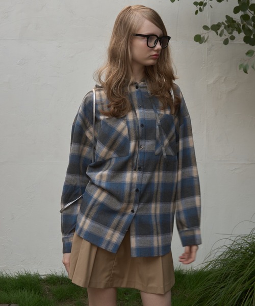 Birthday room（バースデイルーム）の「フードビッグチェックシャツ/hooded big check shirt（シャツ/ブラウス・レディース・ブルー/ブラック・FREE）」の12枚目の写真
