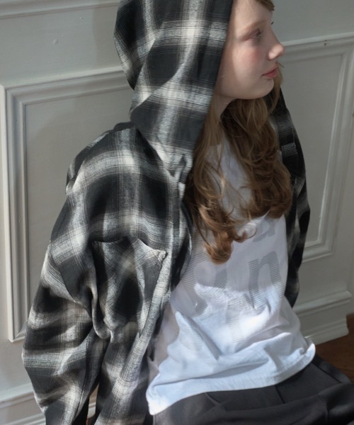 Birthday room（バースデイルーム）の「フードビッグチェックシャツ/hooded big check shirt（シャツ/ブラウス・レディース・ブルー/ブラック・FREE）」の17枚目の写真