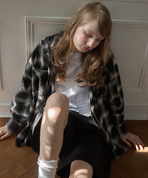 Birthday room（バースデイルーム）の「フードビッグチェックシャツ/hooded big check shirt（シャツ/ブラウス・レディース・ブルー/ブラック・FREE）」の4枚目の写真