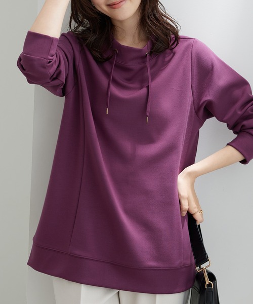 BELLUNA PLUS(ベルーナ)の「ワイドネックサイド切替プルオーバー(Tシャツ/カットソー・レディース・ネイビー/オレンジ/アイボリー/ワイン/サックスブルー/ライム・MEDIUM/X-LARGE/LARGE)」の5枚目の写真