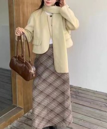 sorule（ソルレ）の「ステッチアクセントマフラー付きショートコート（ノーカラーコート）」