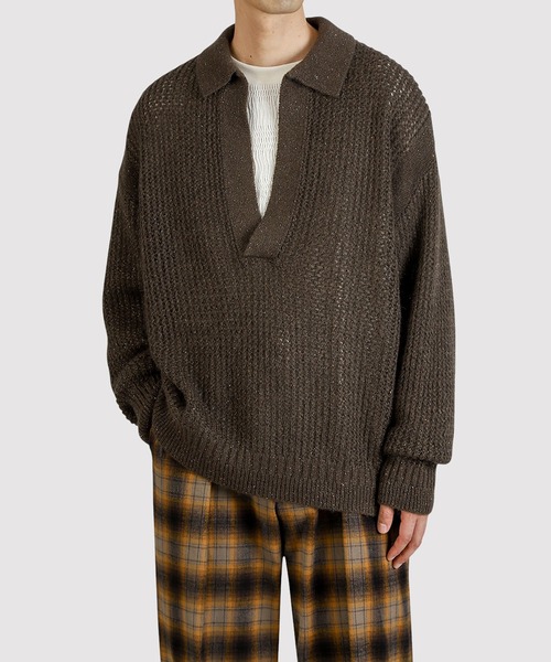 BALLAST ARK（バラストアーク）の「BALLAST ARK / バラストアーク：Sequined Glow Skipper Knit：BA12-KN01[AST]（ニット/セーター・メンズ・グレー/ブラック/ブラウン・M/L）」の6枚目の写真