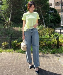 パール×ビジューダメージデニム