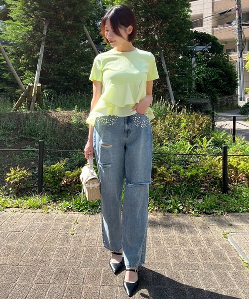 AND COUTURE(アンドクチュール)の「パール×ビジューダメージデニム(デニムパンツ・レディース・ブルー・SMALL/MEDIUM)」の13枚目の写真