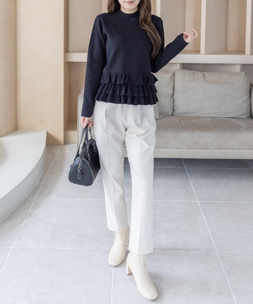 CLEAR BASIC（クリアベーシック）の「裾フリルニットトップス[オフィスカジュアル 着回し抜群 大人 フェミニン]≪AW新作≫（ニット/セーター・レディース・グレー/アイボリー/ブラック・F）」の7枚目の写真