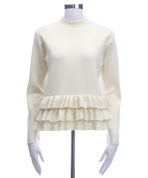 セール】裾フリルニットトップス[オフィスカジュアル 着回し抜群 大人