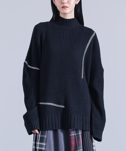 kOhAKU（コハク）の「『チェーンテープハイネックニット』（ニット/セーター・レディース・杢グレー/ブラック・FREE）」の2枚目の写真