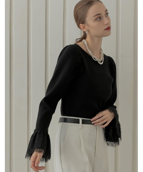 MEISM（ミズム）の「[MEISM by Re:EDIT][2025AW COLLECTION]リバーレースフリルボートネックニット（ニット/セーター・レディース・ホワイト/ブラック・MEDIUM/LARGE）」の7枚目の写真